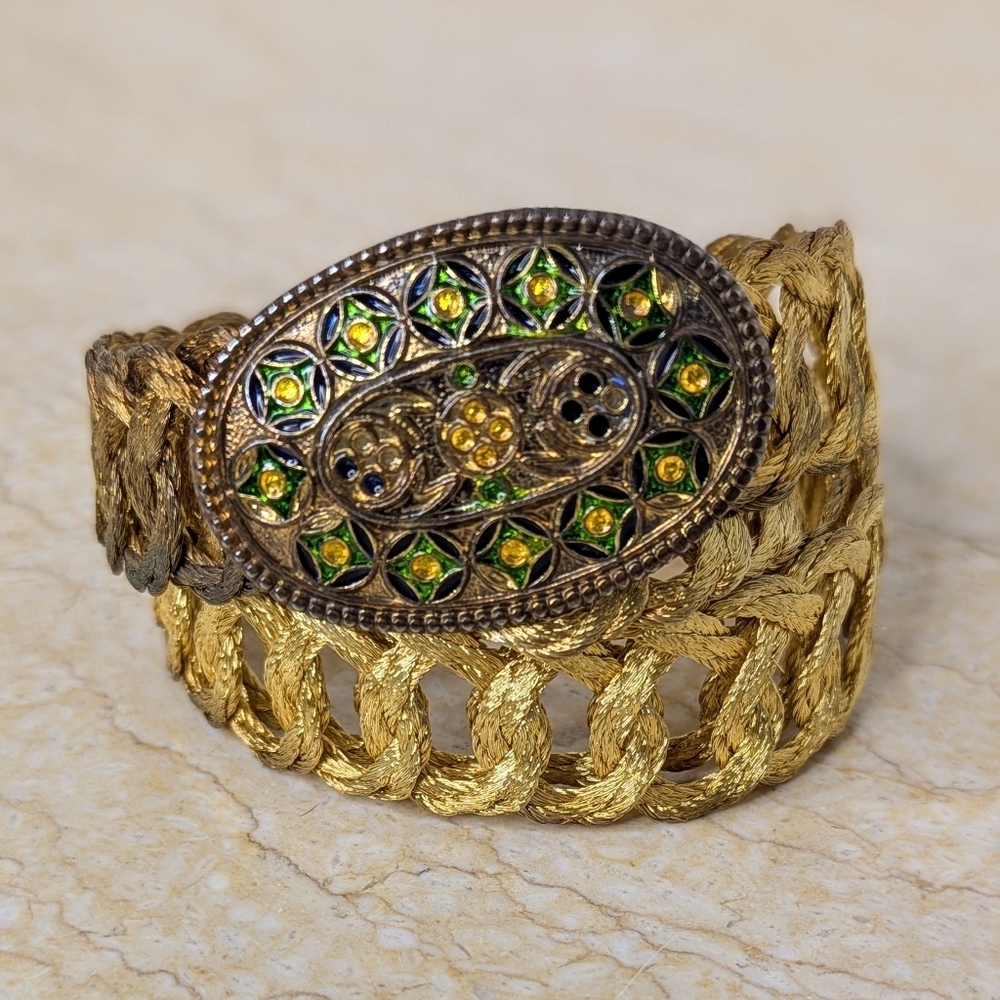 Vintage Grecian 18k Gold Plated Woven Wire Handmade Belt & Buckle